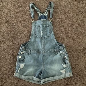 GUESS Denim Overalls with Distressed Details Size L Blue
